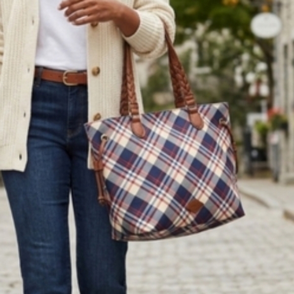 S'JOHN'S BAY Handbags - Chic Plaid Tote with Brown Accents